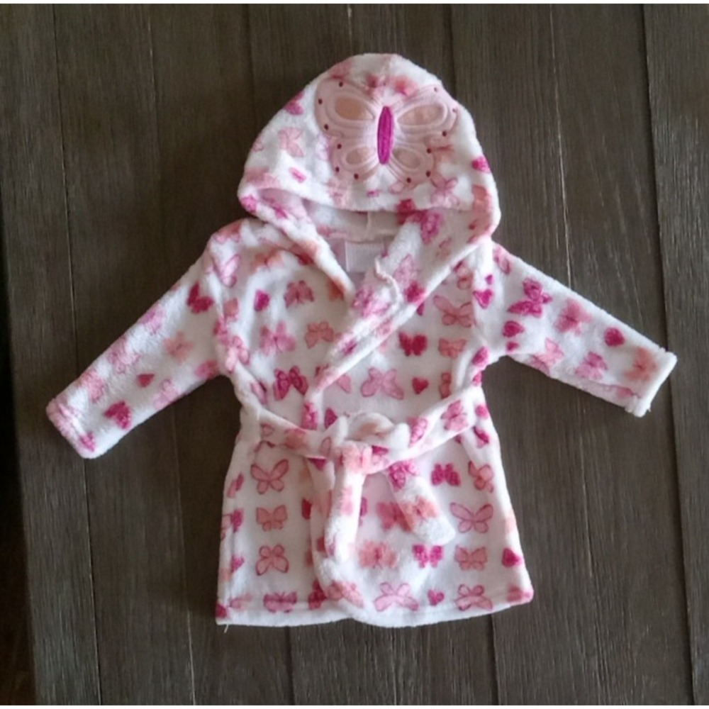 DUCK DUCK GOOSE Cozy Fleece Pink/ BUTTERFLY Infant Robe ~ #D06406 ~ 0-9 Months